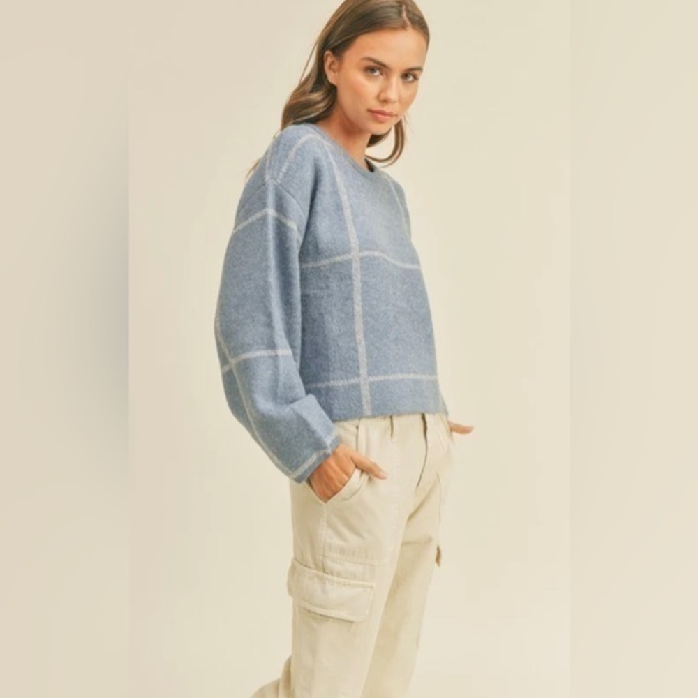 MIOU MUSE blue/gray grid sweater S
